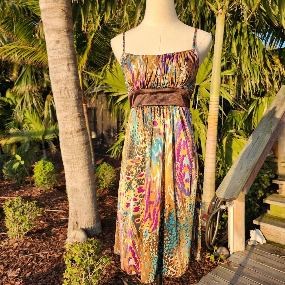 A. Byer 90's Y2K Milkmaid Silky Print Dress Sz S NWT